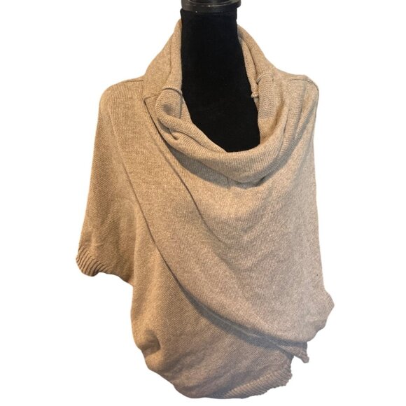 Italian Cozy Beige Cowl Neck Poncho Sweater Top wool blend - Picture 1 of 5